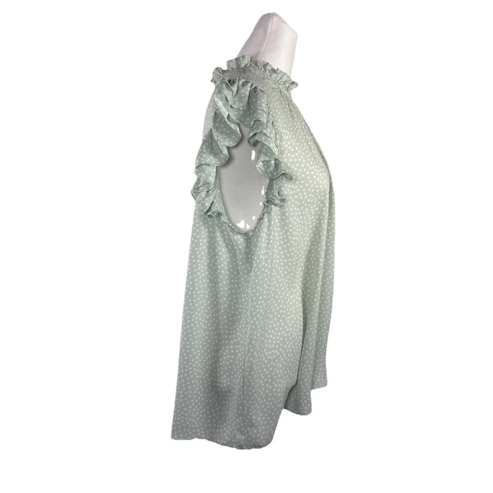Express Women’s Polka Dot Green Ruffled Blouse - Picture 4 of 7